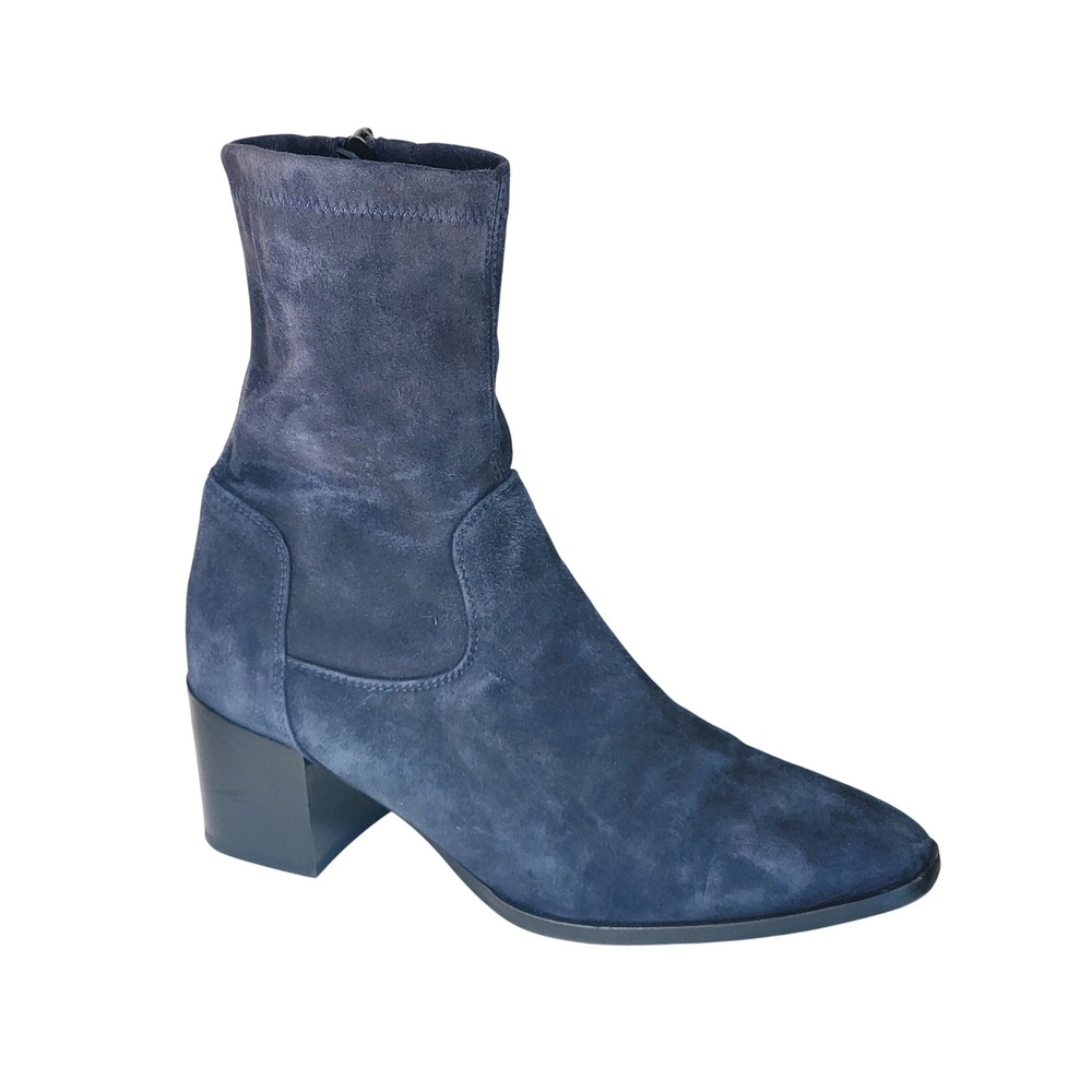 Aquatalia Womens Navy Blue Suede Block Heel Ankle Boots Made in Italy Size 9.5